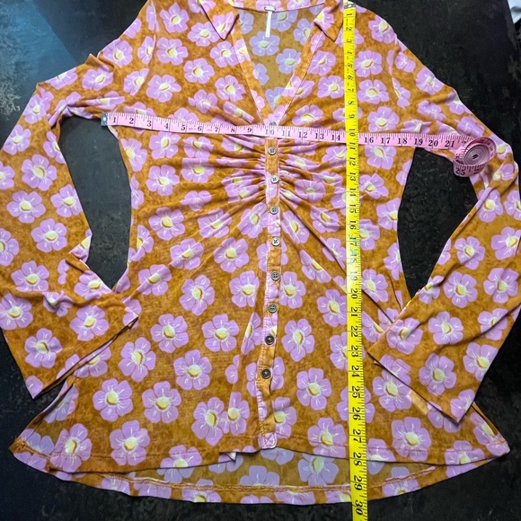 Free People Sheer Long Sleeve Flowered Top, XL - Picture 4 of 5